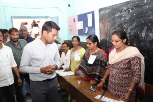 District Collector Anudeep Durishetty on Wednesday inspected the polling process Zilla Parishad High School