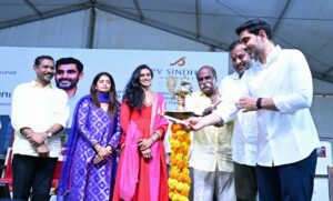 Minister Lokesh performs Bhoomi Puja for PV Sindhu Academy works